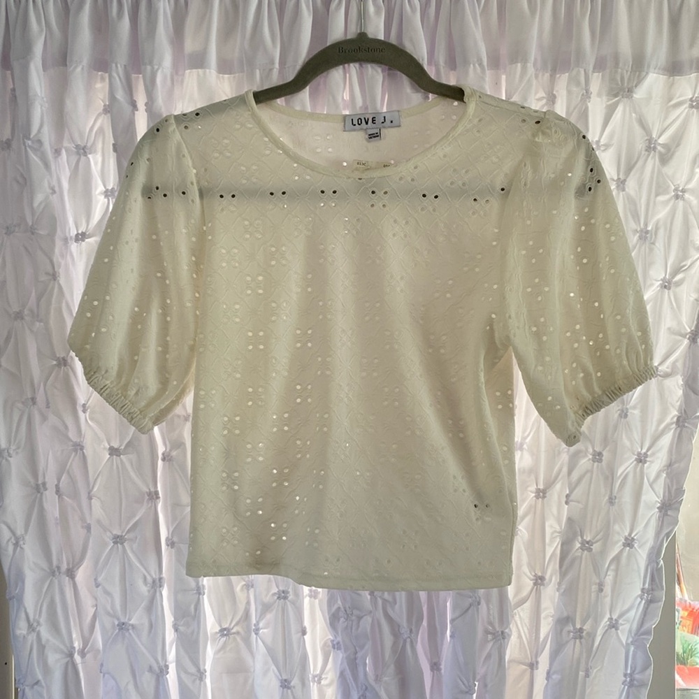 Balloon 3/4 sleeve jrs L eyelid stretch blouse